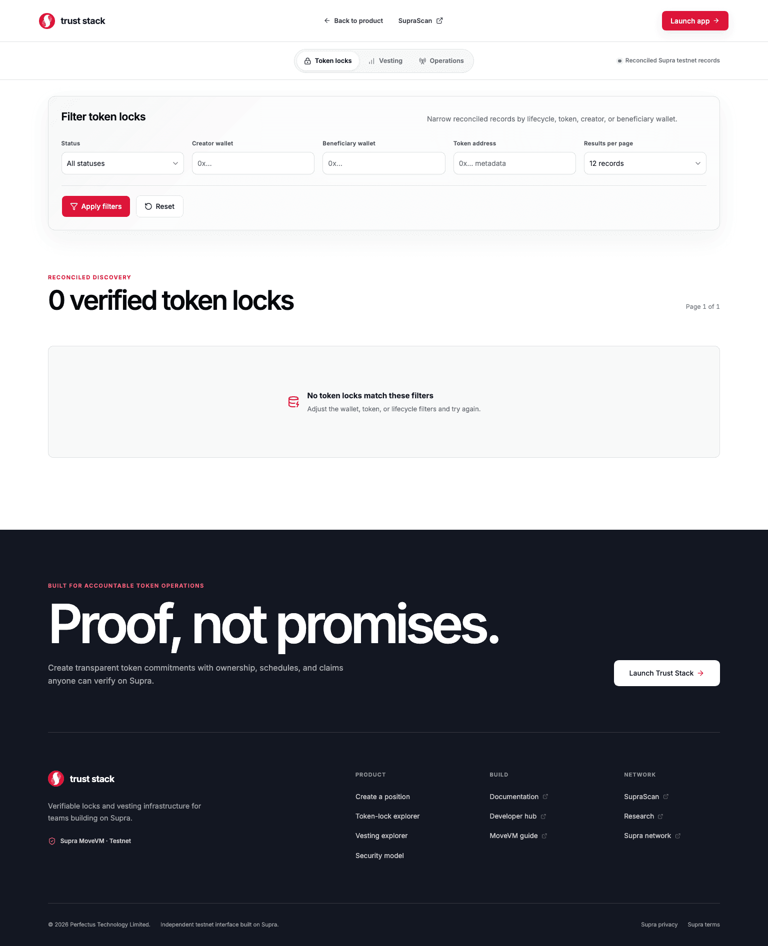 Public proof explorer with token-lock filters and reconciled record status
